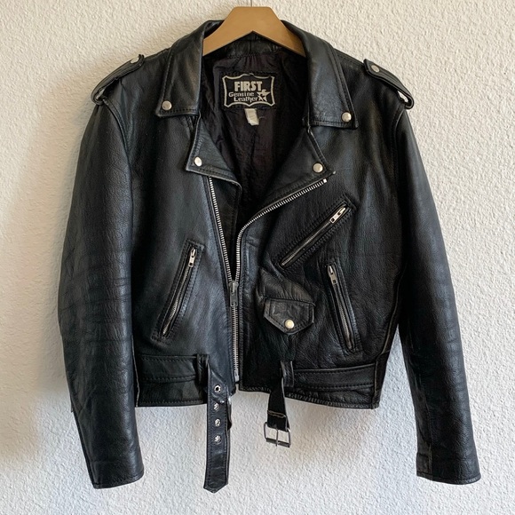First Genuine Leather Other - Vintage First Genuine Leather Distressed Biker Motorcycle Jacket Men’s 42 Medium